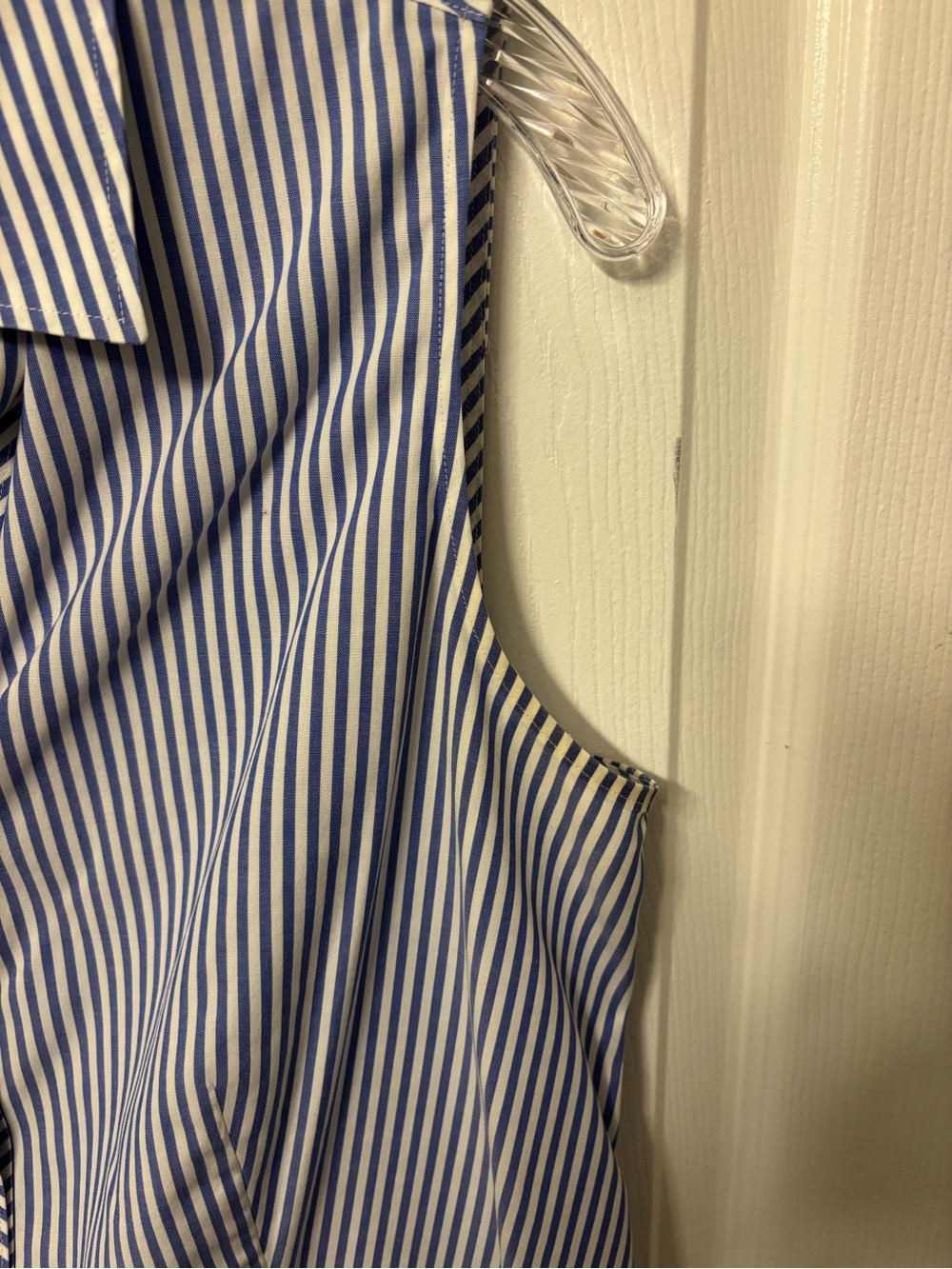 Talbots Navy and White Sleeveless Striped Button-Down Shirt - Picture 4 of 6